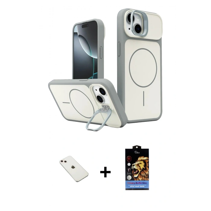 MARSİLYAN™- iPhone 14 Kılıf İz Modern Prime - Siyah Buffer Hayalet Cam Ekran Koruyucu + Diamond Kamera Lens - PE