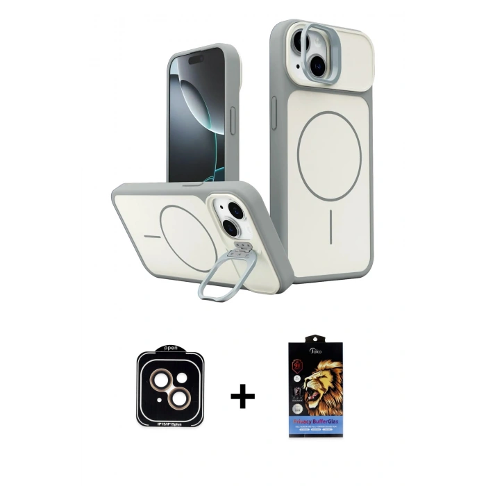 MARSİLYAN™- iPhone 14 Kılıf İz Modern Prime - Siyah Buffer Hayalet Cam Ekran Koruyucu + PVD Metal Kamera Lens - TU