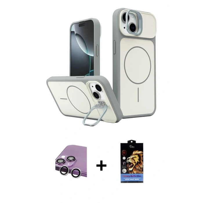 MARSİLYAN™- iPhone 14 Kılıf İz Modern Prime - Siyah Buffer Hayalet Cam Ekran Koruyucu + Raze Metal Kamera Lens - GS