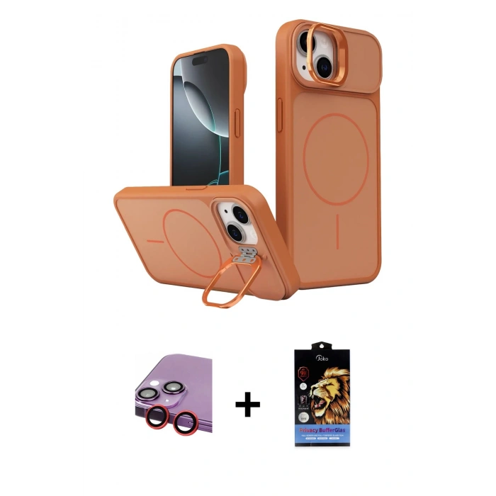 MARSİLYAN™- iPhone 14 Kılıf İz Modern Prime - Siyah Buffer Hayalet Cam Ekran Koruyucu + Raze Metal Kamera Lens - KI