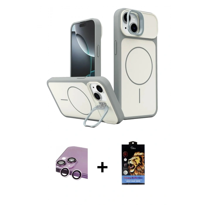 MARSİLYAN™- iPhone 14 Kılıf İz Modern Prime - Siyah Buffer Hayalet Cam Ekran Koruyucu + Raze Metal Kamera Lens - MR
