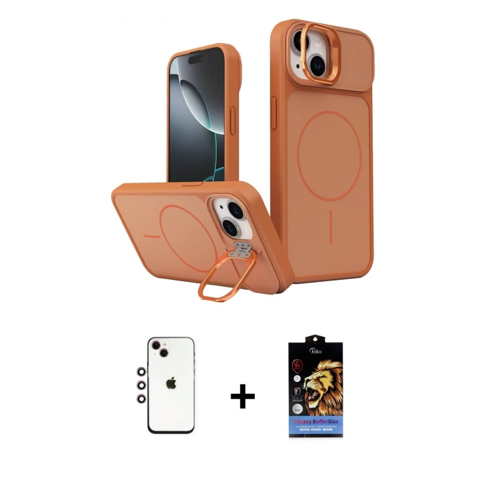MARSİLYAN™- iPhone 14 Kılıf İz Modern Prime - Siyah Buffer Hayalet Cam Ekran Koruyucu + Shine Kamera Lens - GI