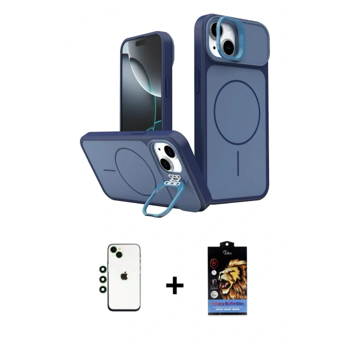 MARSİLYAN™- iPhone 14 Kılıf İz Modern Prime - Siyah Buffer Hayalet Cam Ekran Koruyucu + Shine Kamera Lens - YL