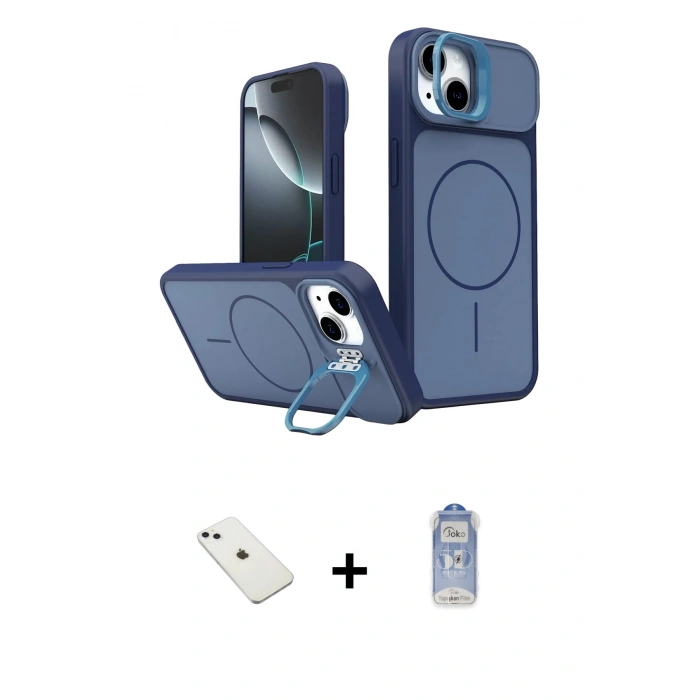 MARSİLYAN™- iPhone 14 Kılıf İz Modern Prime - Siyah Joko Magic 5D Cam + Diamond Kamera Lens - SABE