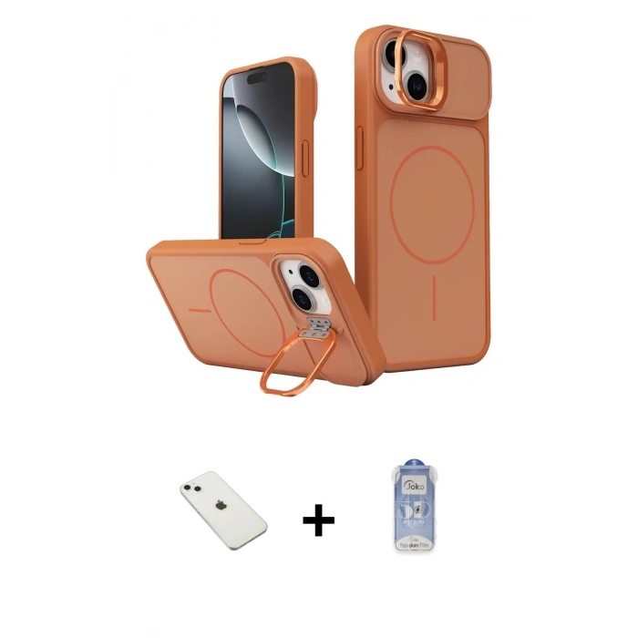MARSİLYAN™- iPhone 14 Kılıf İz Modern Prime - Siyah Joko Magic 5D Cam + Diamond Kamera Lens - SABE
