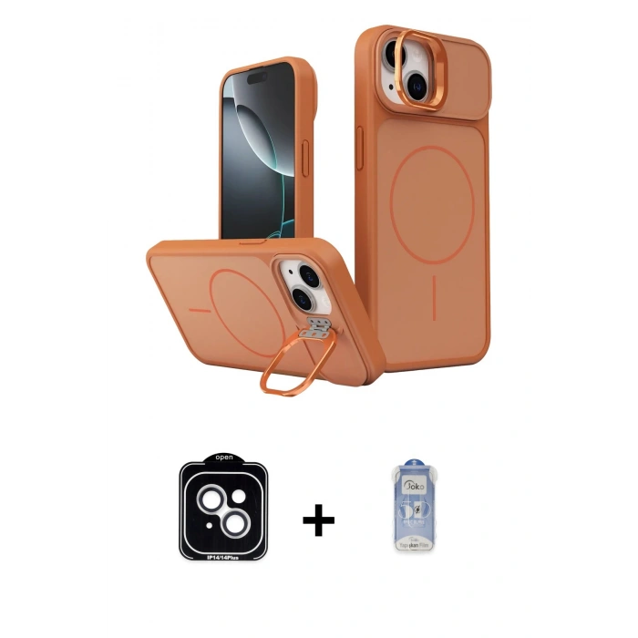 MARSİLYAN™- iPhone 14 Kılıf İz Modern Prime - Siyah Joko Magic 5D Cam + PVD Metal Kamera Lens - GS