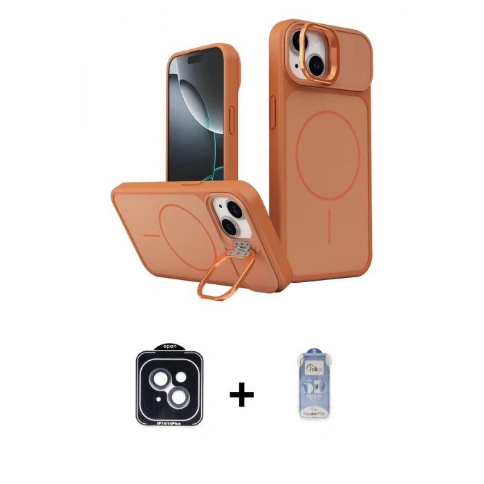 MARSİLYAN™- iPhone 14 Kılıf İz Modern Prime - Siyah Joko Magic 5D Cam + PVD Metal Kamera Lens - SH