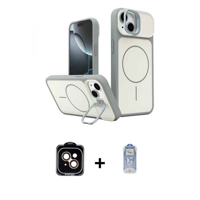 MARSİLYAN™- iPhone 14 Kılıf İz Modern Prime - Siyah Joko Magic 5D Cam + PVD Metal Kamera Lens - TU