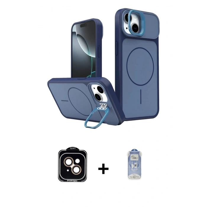 MARSİLYAN™- iPhone 14 Kılıf İz Modern Prime - Siyah Joko Magic 5D Cam + PVD Metal Kamera Lens - TU