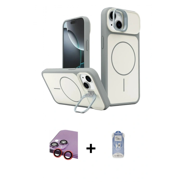MARSİLYAN™- iPhone 14 Kılıf İz Modern Prime - Siyah Joko Magic 5D Cam + Raze Metal Kamera Lens - KI