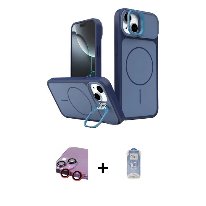 MARSİLYAN™- iPhone 14 Kılıf İz Modern Prime - Siyah Joko Magic 5D Cam + Raze Metal Kamera Lens - KI