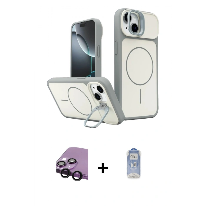MARSİLYAN™- iPhone 14 Kılıf İz Modern Prime - Siyah Joko Magic 5D Cam + Raze Metal Kamera Lens - SH