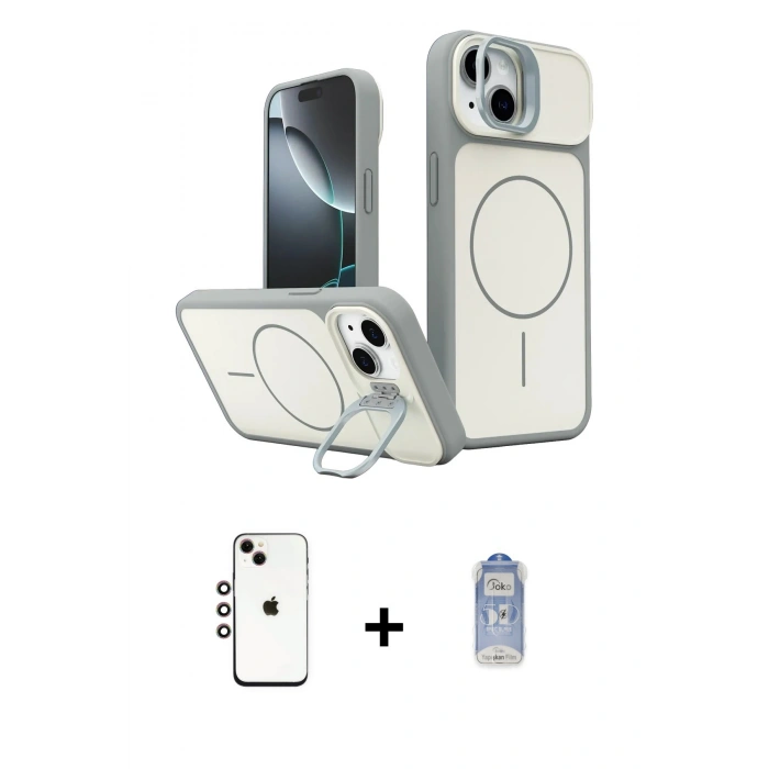 MARSİLYAN™- iPhone 14 Kılıf İz Modern Prime - Siyah Joko Magic 5D Cam + Shine Kamera Lens - GI