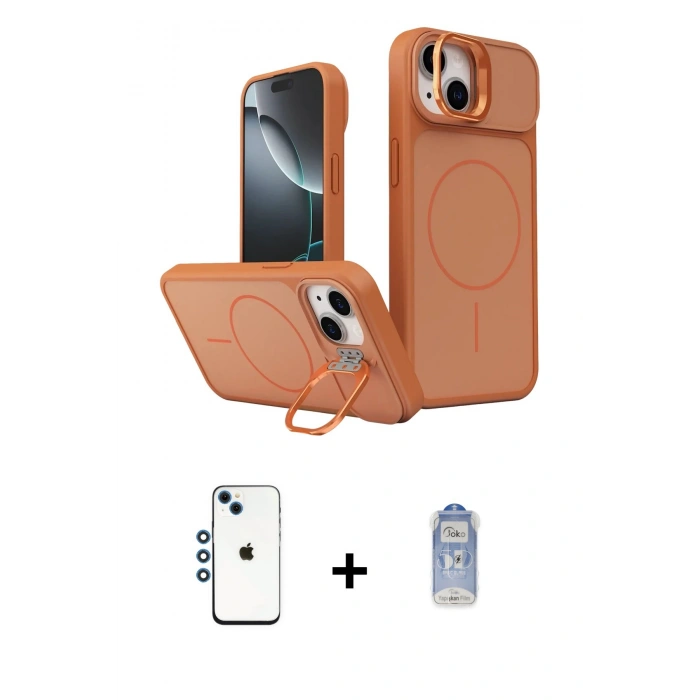 MARSİLYAN™- iPhone 14 Kılıf İz Modern Prime - Siyah Joko Magic 5D Cam + Shine Kamera Lens - MI