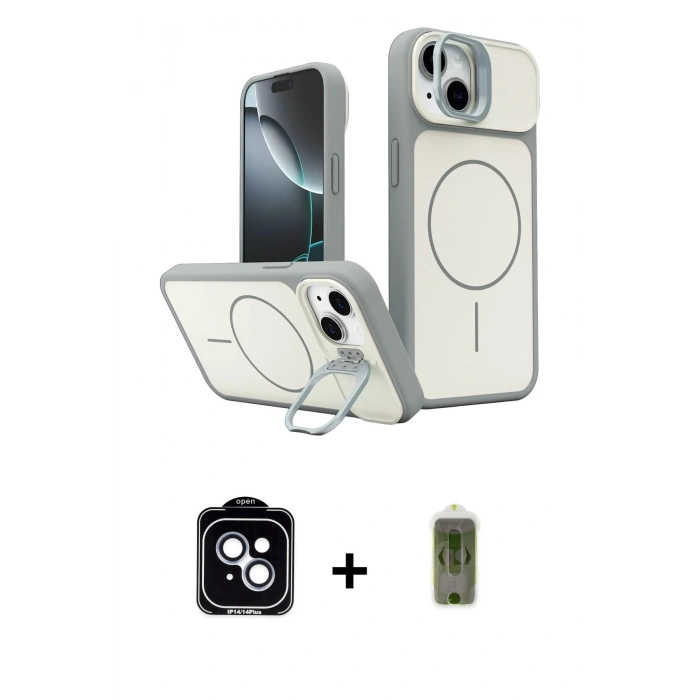 MARSİLYAN™- iPhone 14 Kılıf İz Modern Prime - Siyah Joko Magic 5D Hayalet Cam + PVD Metal Kamera Lens - MI