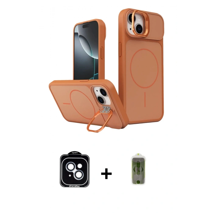 MARSİLYAN™- iPhone 14 Kılıf İz Modern Prime - Siyah Joko Magic 5D Hayalet Cam + PVD Metal Kamera Lens - MI