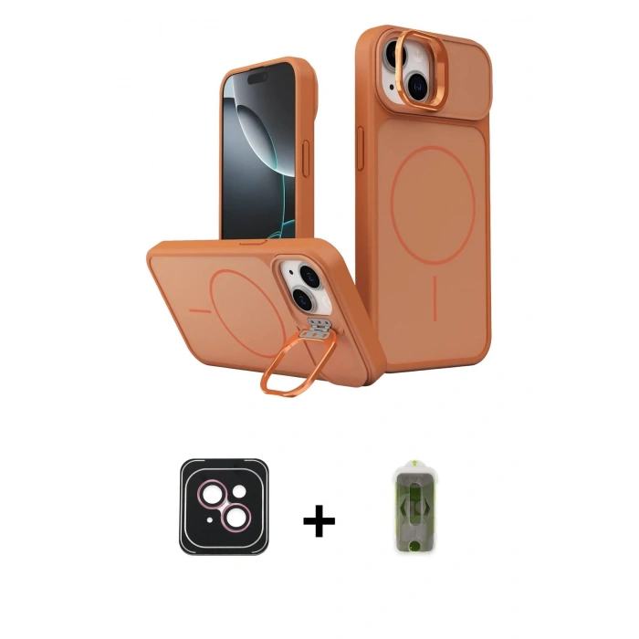 MARSİLYAN™- iPhone 14 Kılıf İz Modern Prime - Siyah Joko Magic 5D Hayalet Cam + PVD Metal Kamera Lens - PE