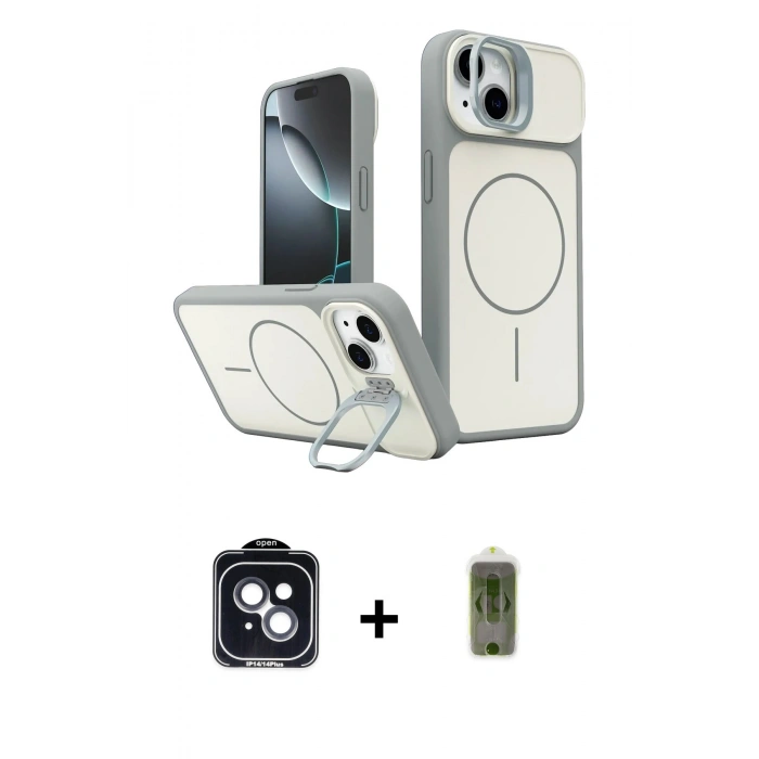 MARSİLYAN™- iPhone 14 Kılıf İz Modern Prime - Siyah Joko Magic 5D Hayalet Cam + PVD Metal Kamera Lens - SH