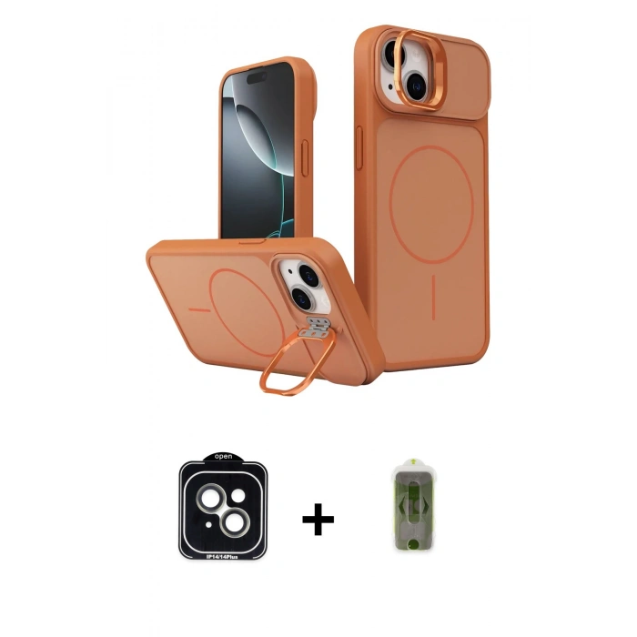MARSİLYAN™- iPhone 14 Kılıf İz Modern Prime - Siyah Joko Magic 5D Hayalet Cam + PVD Metal Kamera Lens - YL