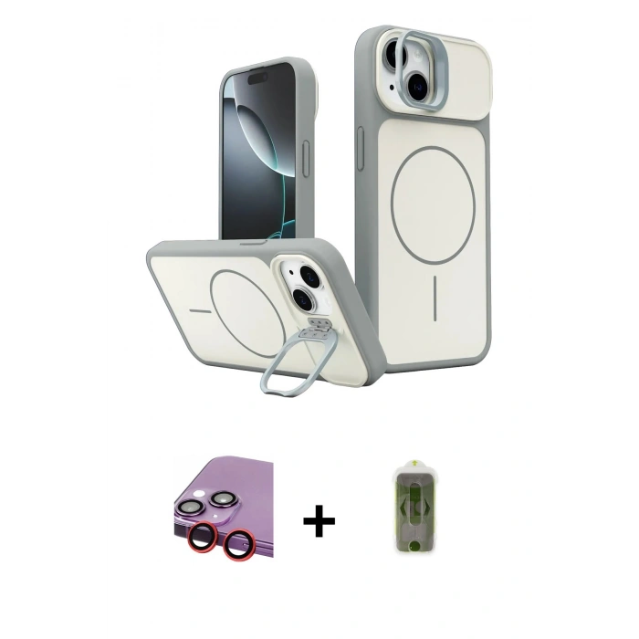 MARSİLYAN™- iPhone 14 Kılıf İz Modern Prime - Siyah Joko Magic 5D Hayalet Cam + Raze Metal Kamera Lens - KI