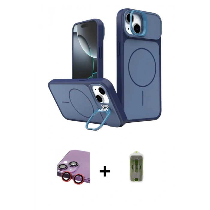 MARSİLYAN™- iPhone 14 Kılıf İz Modern Prime - Siyah Joko Magic 5D Hayalet Cam + Raze Metal Kamera Lens - KI
