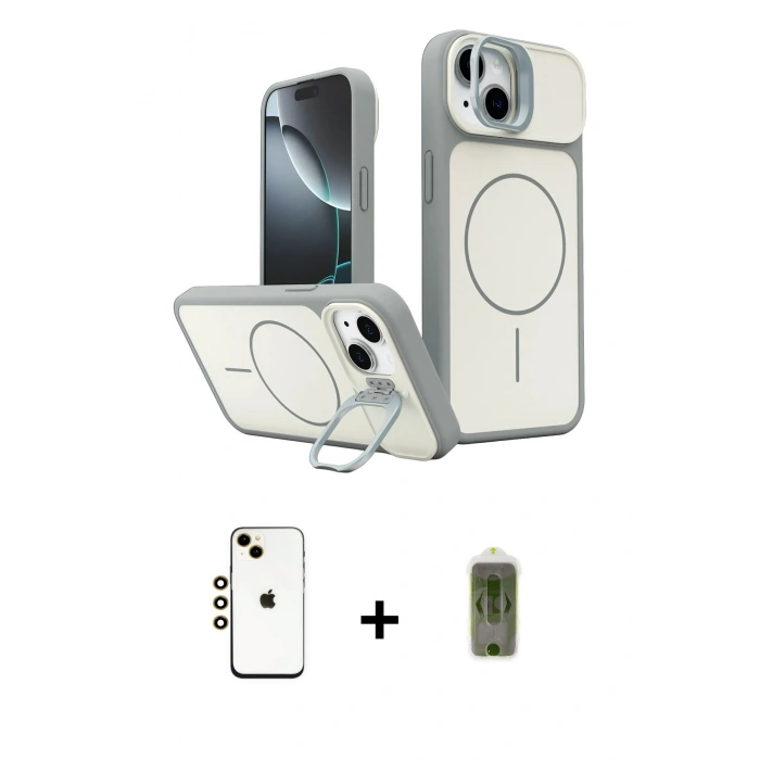 MARSİLYAN™- iPhone 14 Kılıf İz Modern Prime - Siyah Joko Magic 5D Hayalet Cam + Shine Kamera Lens - GD