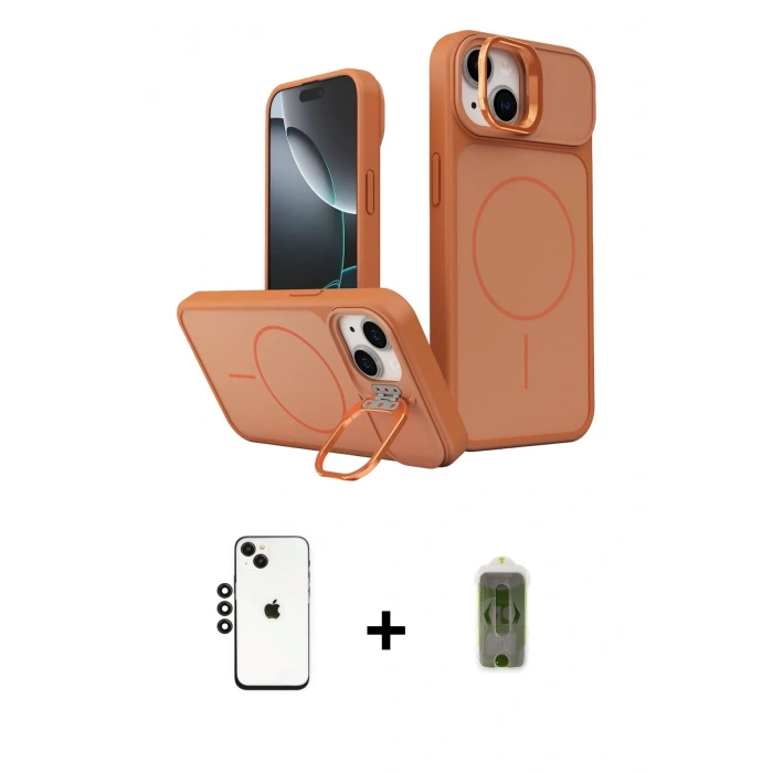 MARSİLYAN™- iPhone 14 Kılıf İz Modern Prime - Siyah Joko Magic 5D Hayalet Cam + Shine Kamera Lens - SH