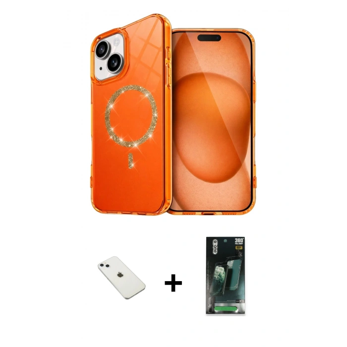 MARSİLYAN™- iPhone 14 Kılıf Kıvılcım Form Prime - Şeffaf 360 Full Body Arka Koruyucu + Diamond Kamera Lens - SABE