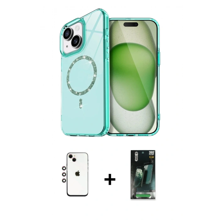 MARSİLYAN™- iPhone 14 Kılıf Kıvılcım Form Prime - Şeffaf 360 Full Body Arka Koruyucu + Shine Kamera Lens - GI