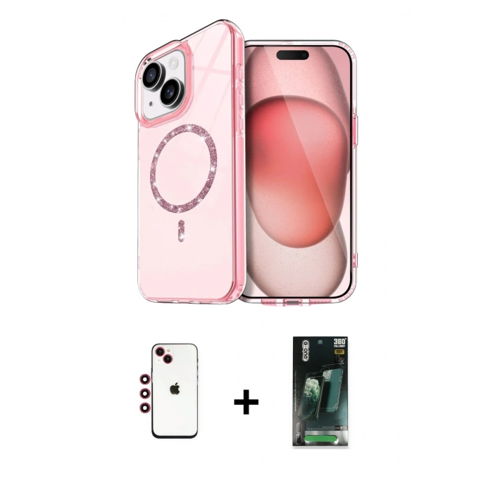 MARSİLYAN™- iPhone 14 Kılıf Kıvılcım Form Prime - Şeffaf 360 Full Body Arka Koruyucu + Shine Kamera Lens - KI