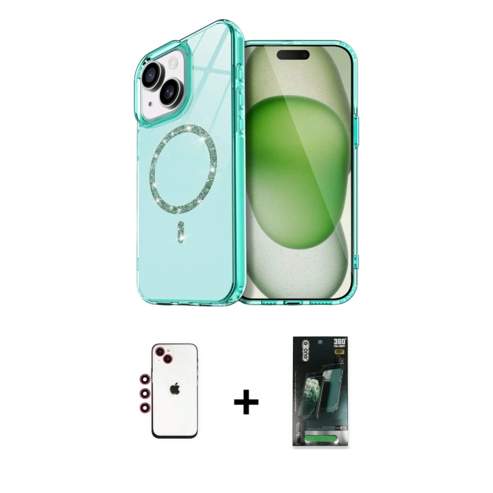 MARSİLYAN™- iPhone 14 Kılıf Kıvılcım Form Prime - Şeffaf 360 Full Body Arka Koruyucu + Shine Kamera Lens - KI