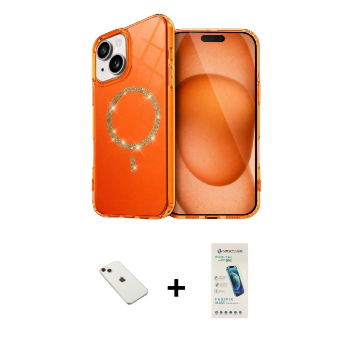 MARSİLYAN™- iPhone 14 Kılıf Kıvılcım Form Prime - Şeffaf Pasifik Cam Ekran Koruyucu + Diamond Kamera Lens - KI