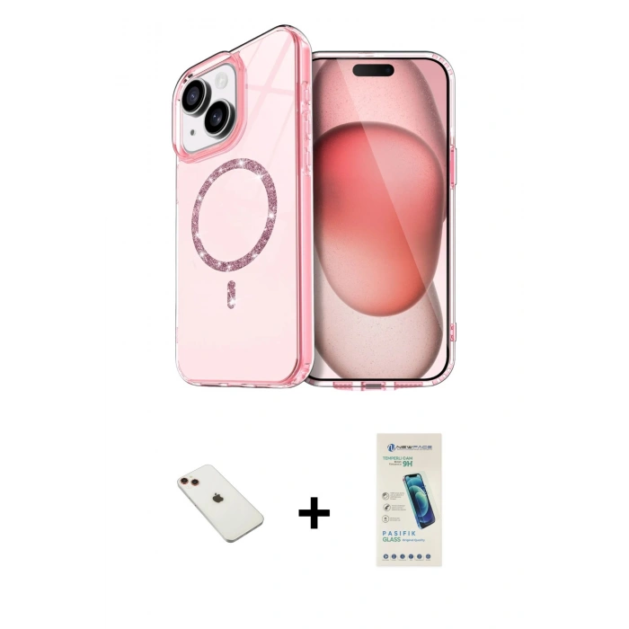 MARSİLYAN™- iPhone 14 Kılıf Kıvılcım Form Prime - Şeffaf Pasifik Cam Ekran Koruyucu + Diamond Kamera Lens - KI