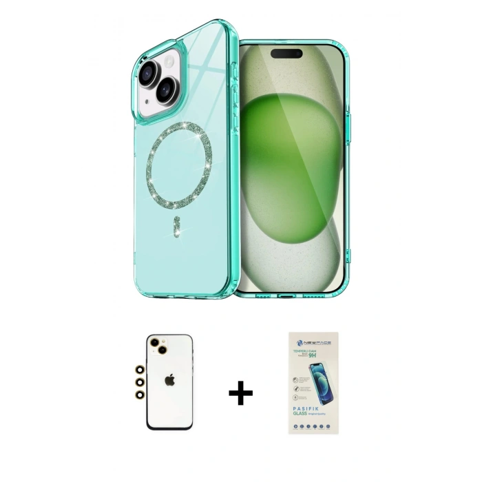 MARSİLYAN™- iPhone 14 Kılıf Kıvılcım Form Prime - Şeffaf Pasifik Cam Ekran Koruyucu + Shine Kamera Lens - GD