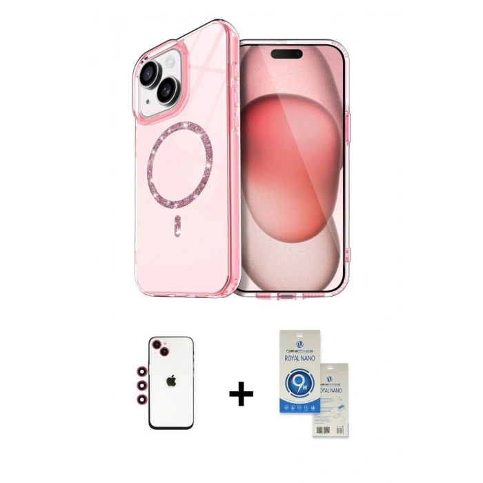 MARSİLYAN™- iPhone 14 Kılıf Kıvılcım Form Prime - Şeffaf Royal Nano Ekran Koruyucu + Shine Kamera Lens - KI