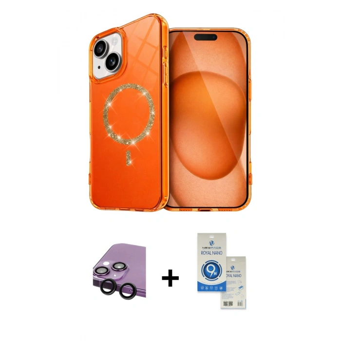 MARSİLYAN™- iPhone 14 Kılıf Kıvılcım Form Prime - Şeffaf Royal Nano Ekran Koruyucu + Raze Metal Kamera Lens - SH
