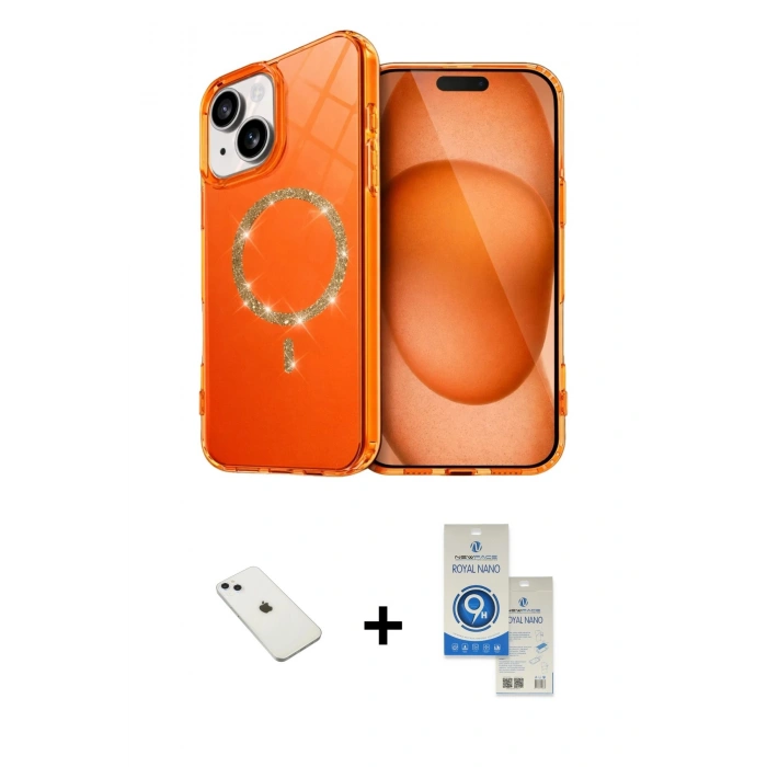 MARSİLYAN™- iPhone 14 Kılıf Kıvılcım Form Prime - Şeffaf Royal Nano Ekran Koruyucu + Diamond Kamera Lens - SABE