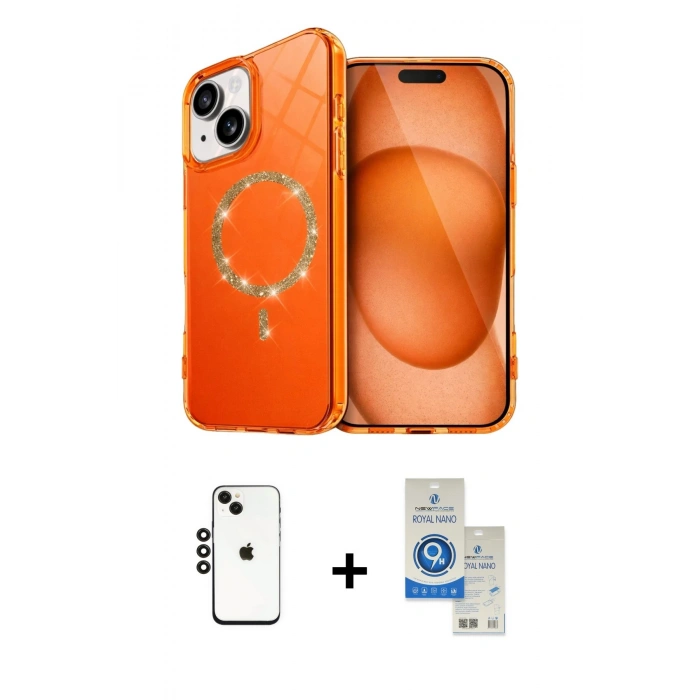 MARSİLYAN™- iPhone 14 Kılıf Kıvılcım Form Prime - Şeffaf Royal Nano Ekran Koruyucu + Shine Kamera Lens - SH