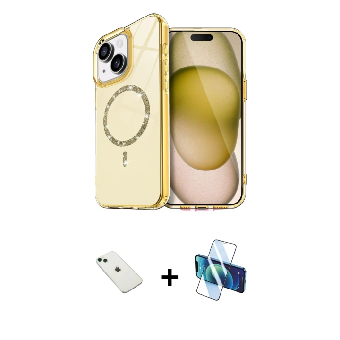 MARSİLYAN™- iPhone 14 Kılıf Kıvılcım Form Prime - Siyah 3D Antistatik Cam Ekran Koruyucu + Diamond Kamera Lens - YL