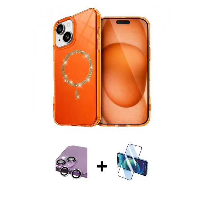 MARSİLYAN™- iPhone 14 Kılıf Kıvılcım Form Prime - Siyah 3D Antistatik Cam Ekran Koruyucu + Raze Metal Kamera Lens - GS