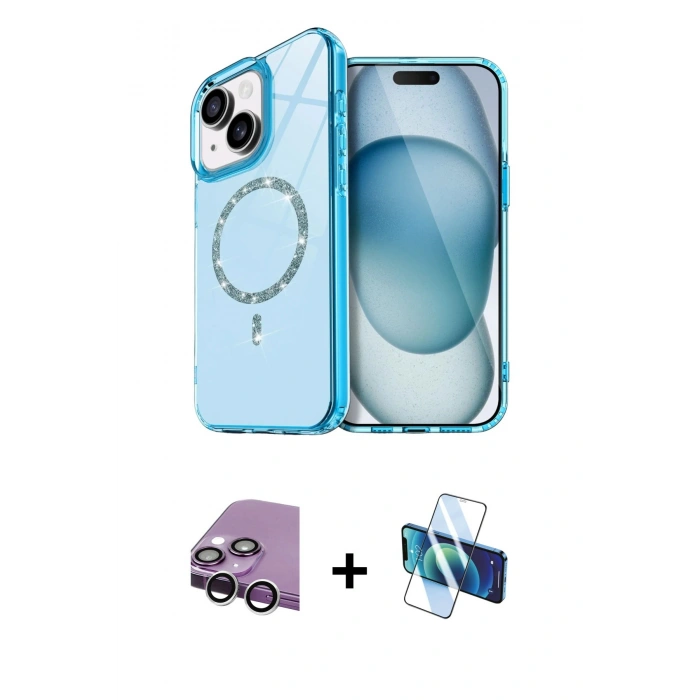 MARSİLYAN™- iPhone 14 Kılıf Kıvılcım Form Prime - Siyah 3D Antistatik Cam Ekran Koruyucu + Raze Metal Kamera Lens - GS