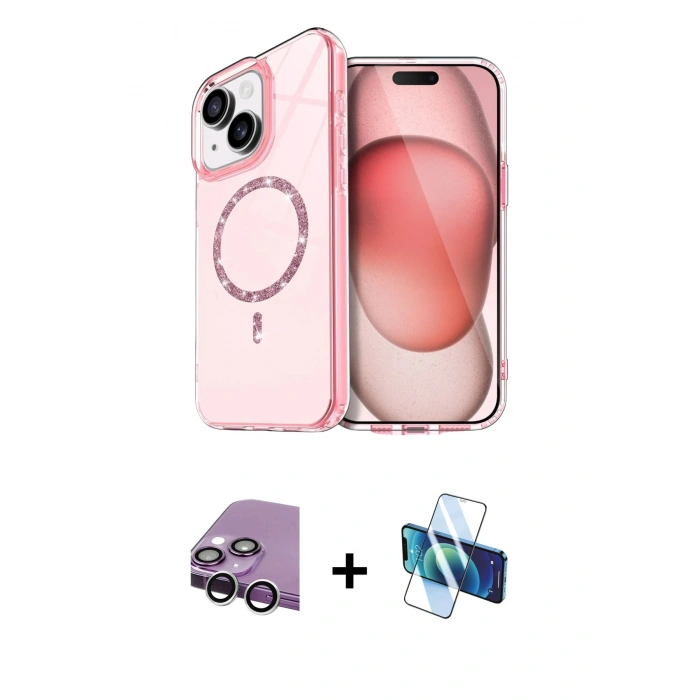 MARSİLYAN™- iPhone 14 Kılıf Kıvılcım Form Prime - Siyah 3D Antistatik Cam Ekran Koruyucu + Raze Metal Kamera Lens - GS