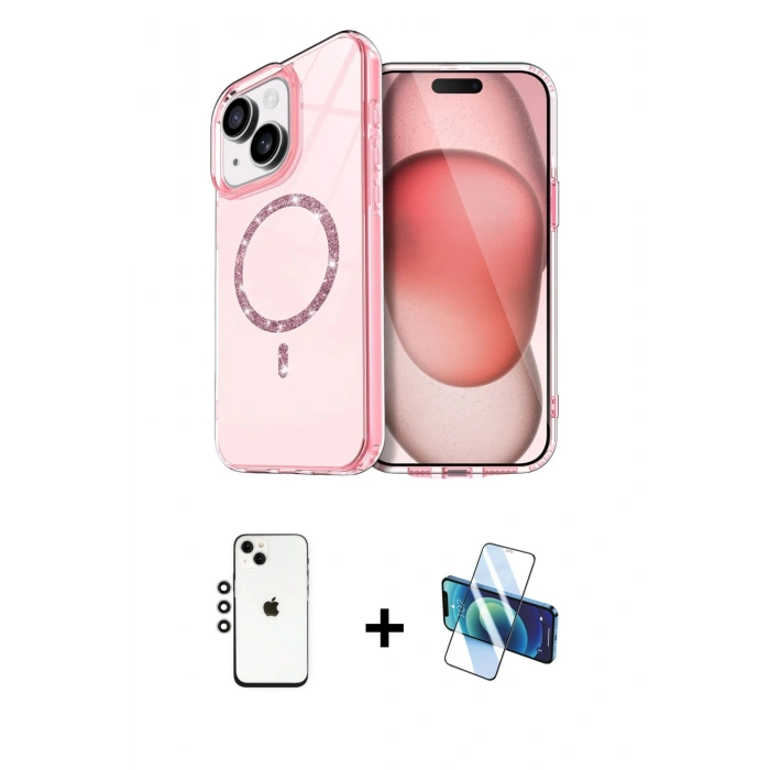 MARSİLYAN™- iPhone 14 Kılıf Kıvılcım Form Prime - Siyah 3D Antistatik Cam Ekran Koruyucu + Shine Kamera Lens - GS