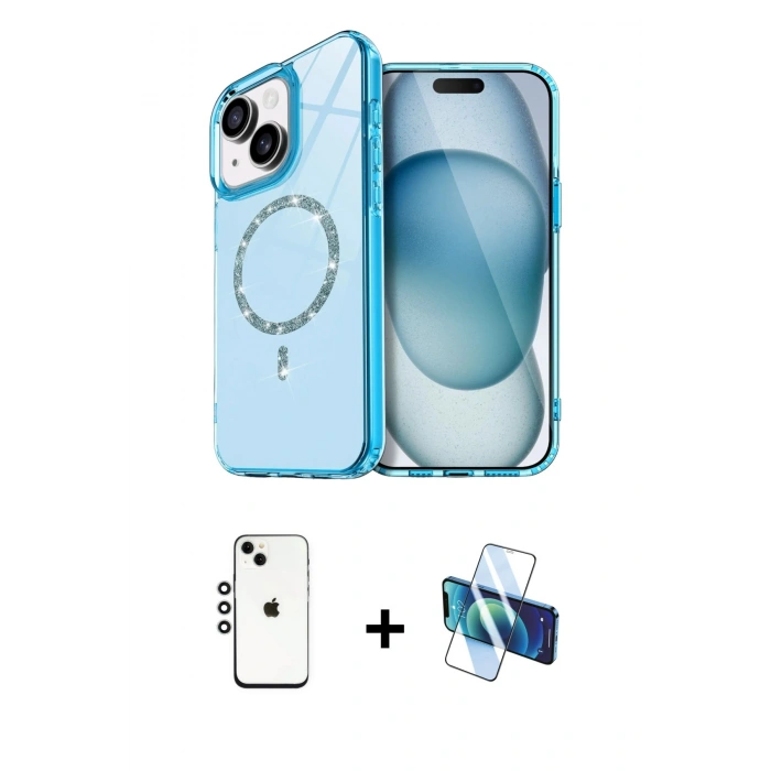 MARSİLYAN™- iPhone 14 Kılıf Kıvılcım Form Prime - Siyah 3D Antistatik Cam Ekran Koruyucu + Shine Kamera Lens - GS