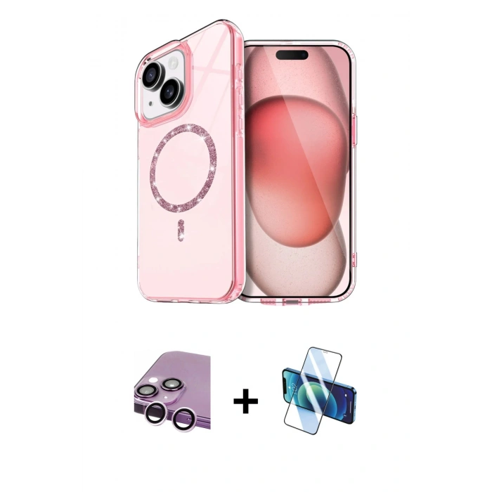 MARSİLYAN™- iPhone 14 Kılıf Kıvılcım Form Prime - Siyah 3D Antistatik Cam Ekran Koruyucu + Raze Metal Kamera Lens - MR