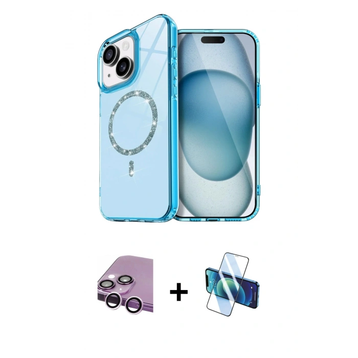 MARSİLYAN™- iPhone 14 Kılıf Kıvılcım Form Prime - Siyah 3D Antistatik Cam Ekran Koruyucu + Raze Metal Kamera Lens - MR