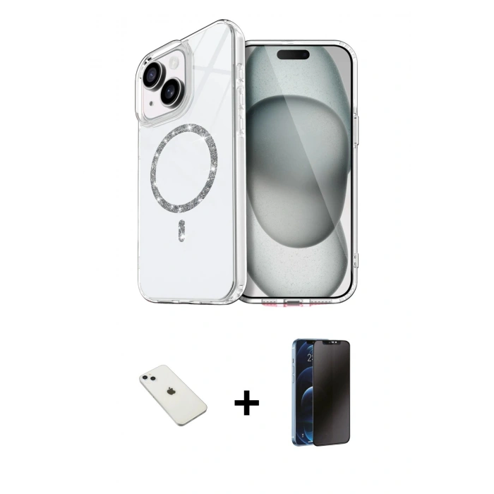 MARSİLYAN™- iPhone 14 Kılıf Kıvılcım Form Prime - Siyah 3D Antistatik Hayalet Cam Ekran Koruyucu + Diamond Kamera Lens - SABE
