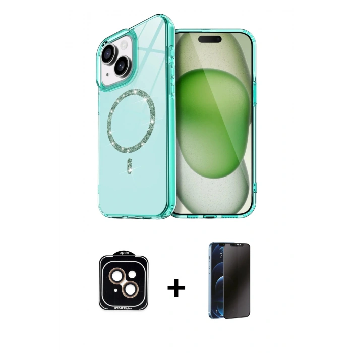 MARSİLYAN™- iPhone 14 Kılıf Kıvılcım Form Prime - Siyah 3D Antistatik Hayalet Cam Ekran Koruyucu + PVD Metal Kamera Lens - TU