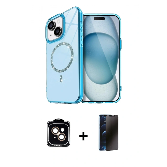 MARSİLYAN™- iPhone 14 Kılıf Kıvılcım Form Prime - Siyah 3D Antistatik Hayalet Cam Ekran Koruyucu + PVD Metal Kamera Lens - TU
