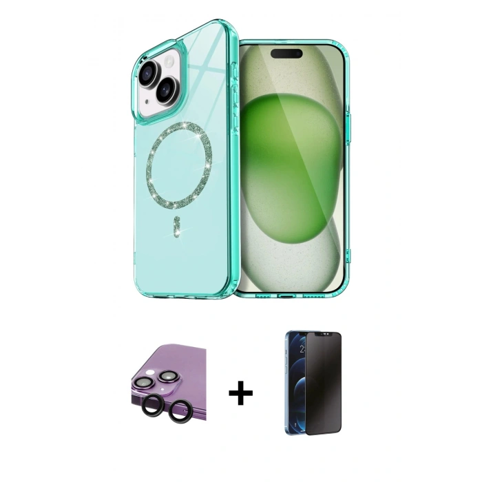 MARSİLYAN™- iPhone 14 Kılıf Kıvılcım Form Prime - Siyah 3D Antistatik Hayalet Cam Ekran Koruyucu + Raze Metal Kamera Lens - SH